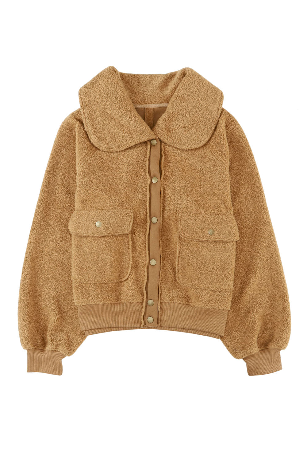 Button Flap Pocket Spread Collar Fleece Jacket