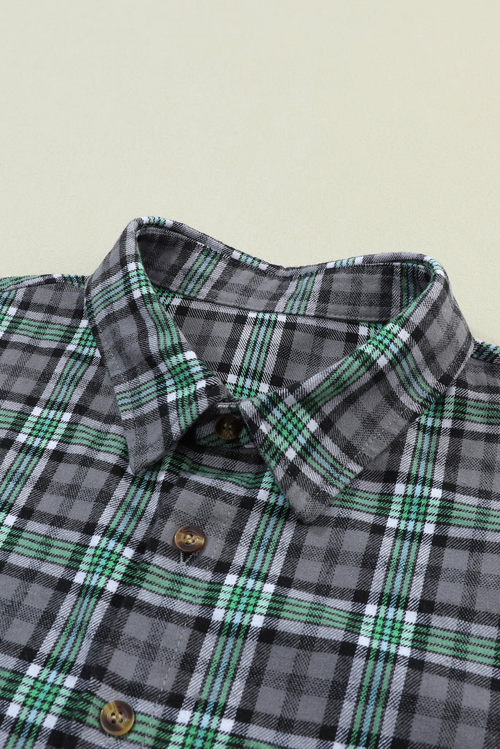 Contrast Plaid Patchwork Chest Pocket Button up Shacket