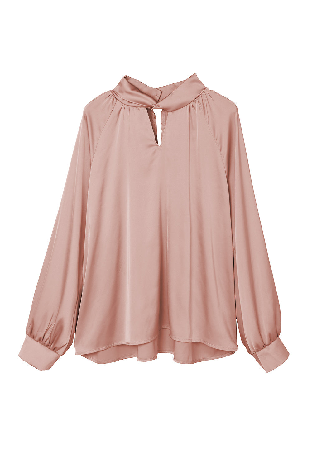 Twist High Neck Puff Sleeve Satin Blouse