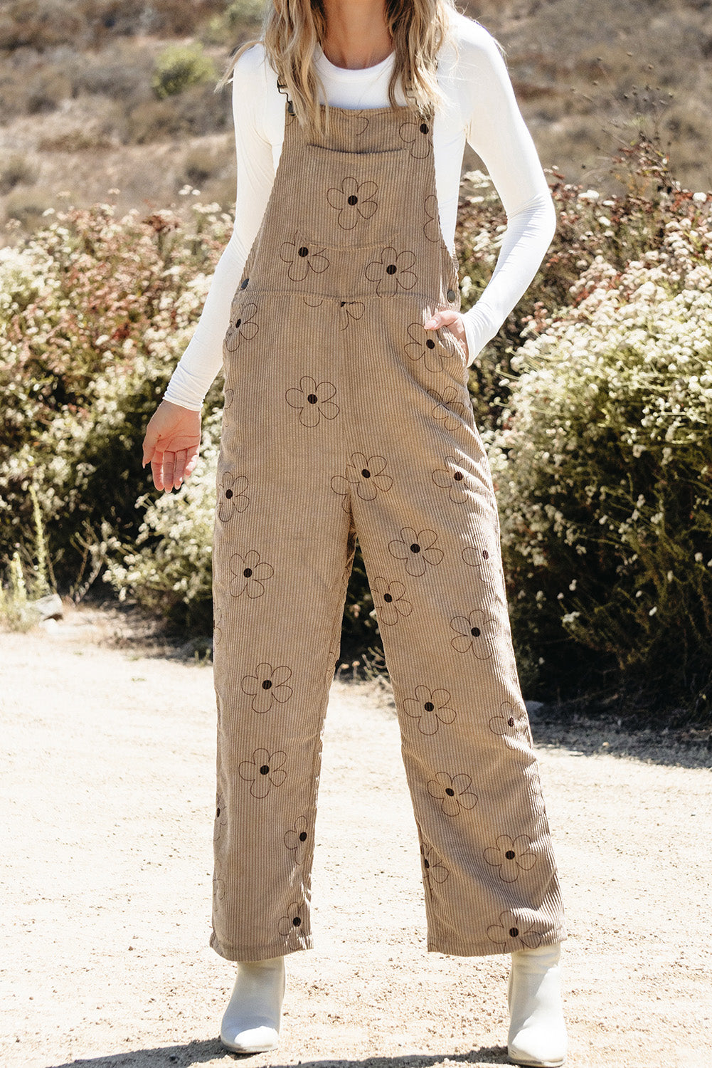 Flower Print Corduroy Overalls