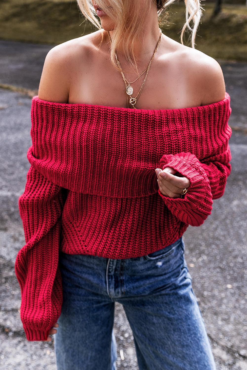 Off-the-shoulder Knit Sweater