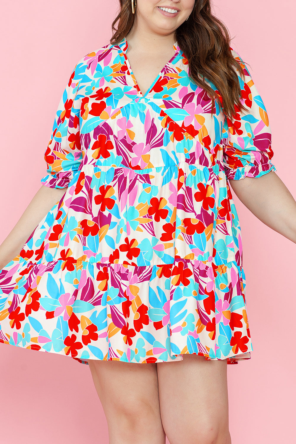 Floral Tiered V Neck Plus Dress