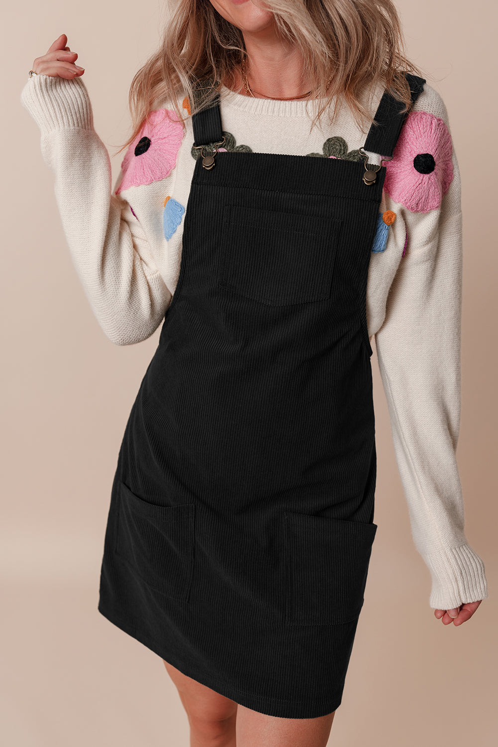 Solid Front Pockets Sleeveless Corduroy Overall Dress