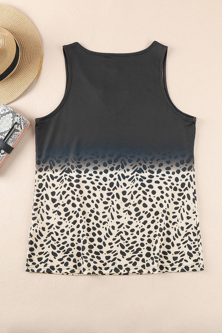 Gradient Leopard Split Neck Tank Top