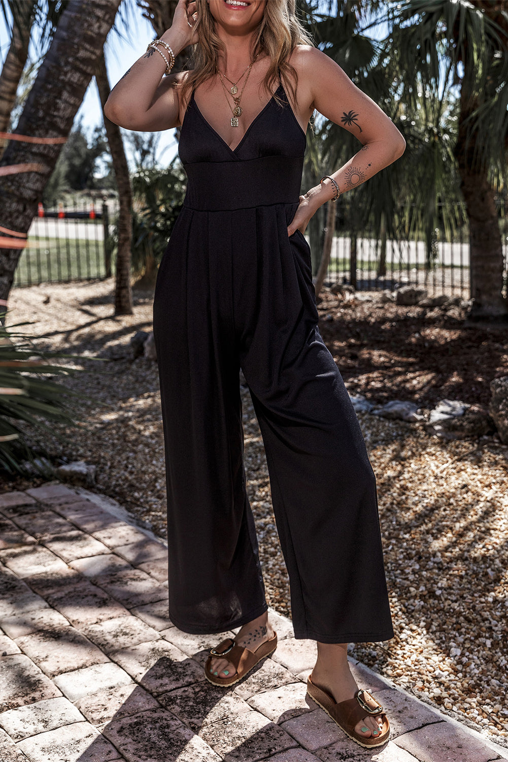 Wide Leg High Waist Sexy V Neck Cami Jumpsuit