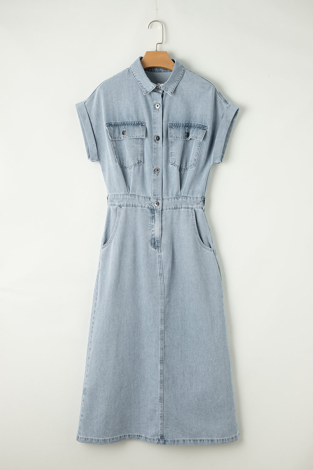 Short Batwing Sleeve Slit Back Denim Dress