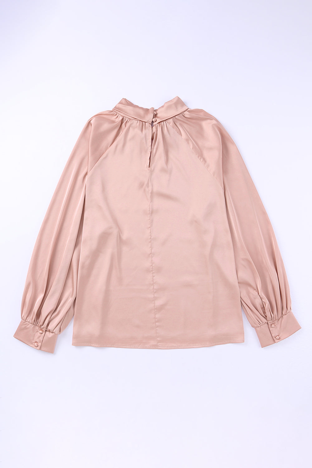 Twist High Neck Puff Sleeve Satin Blouse