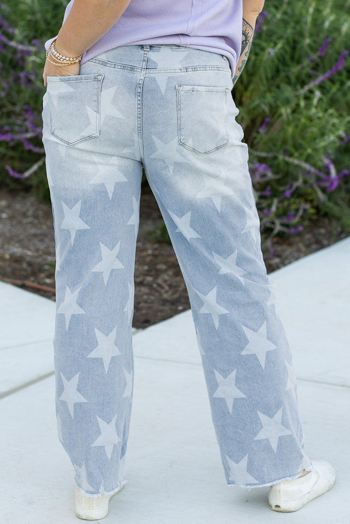 High Waist Star Pattern Plus Size Jeans