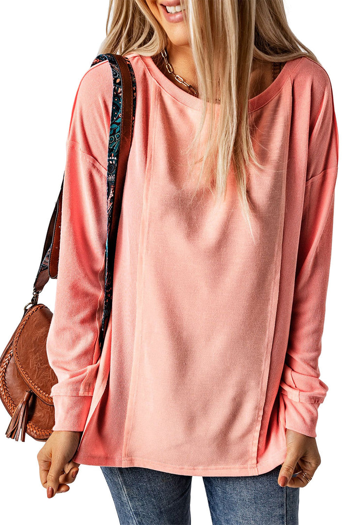 Solid Color Patchwork Long Sleeve Top