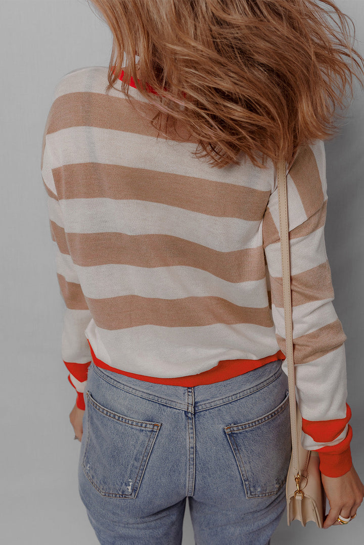 Colorblock Striped Round Neck Drop Shoulder Sweater