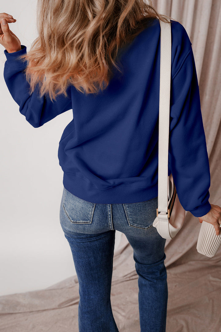 Solid Fleece Lined Drop Shoulder Terry Sweatshirt