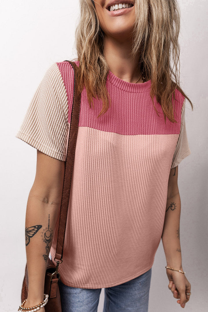 Rib Textured Colorblock T Shirt