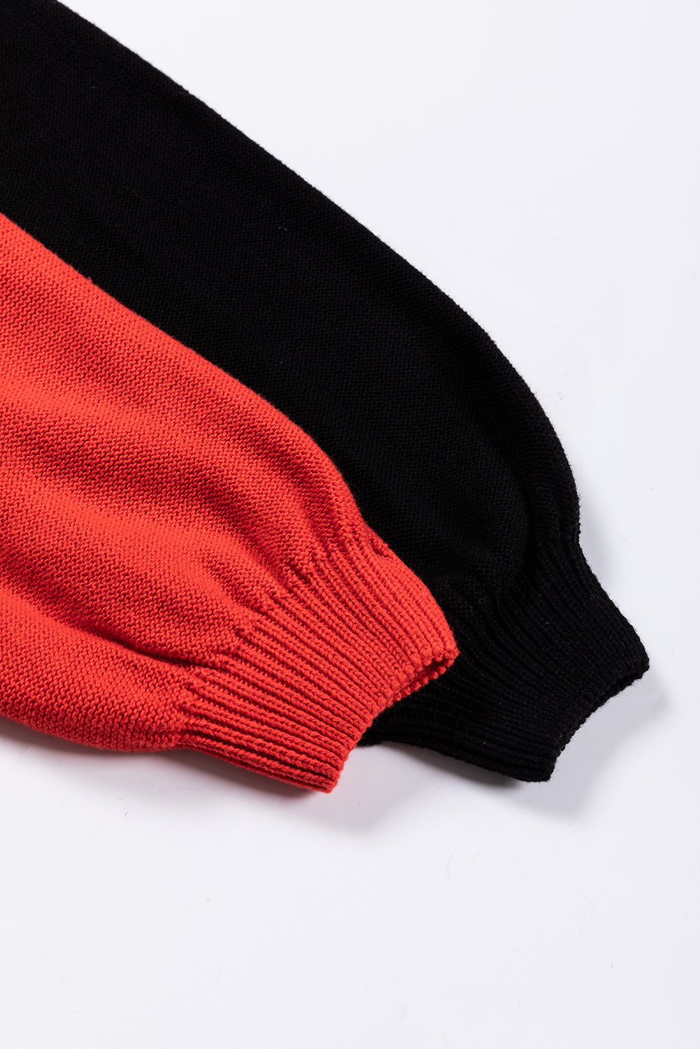 Colorblock Bishop Sleeve Ribbed Trim Sweater