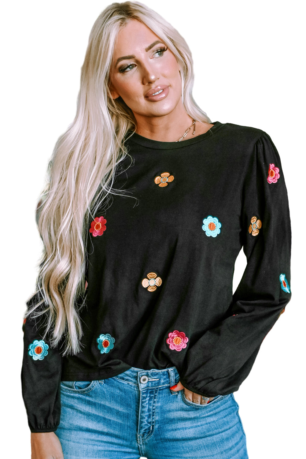 Floral Embroidered Puff Sleeve Top