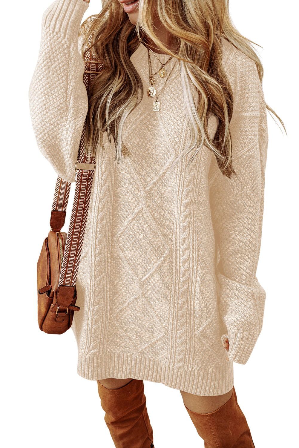 Cable Knit Loose Fit Sweater Dress