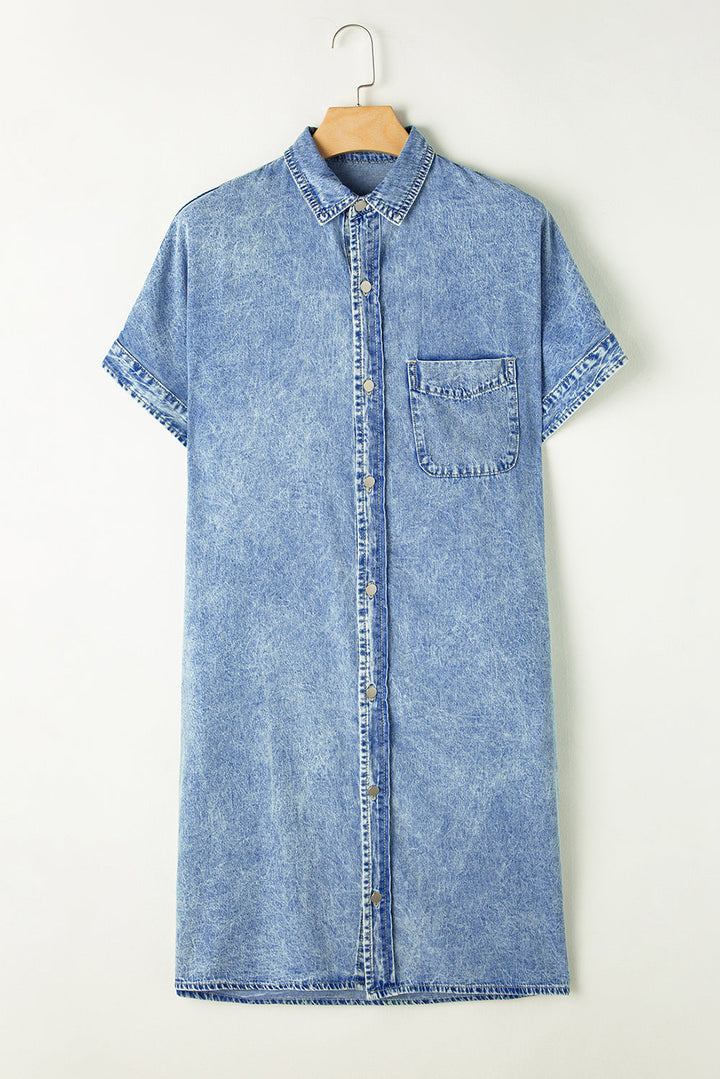 Loose Medium Wash Short Sleeve Shirt Chambray Dress