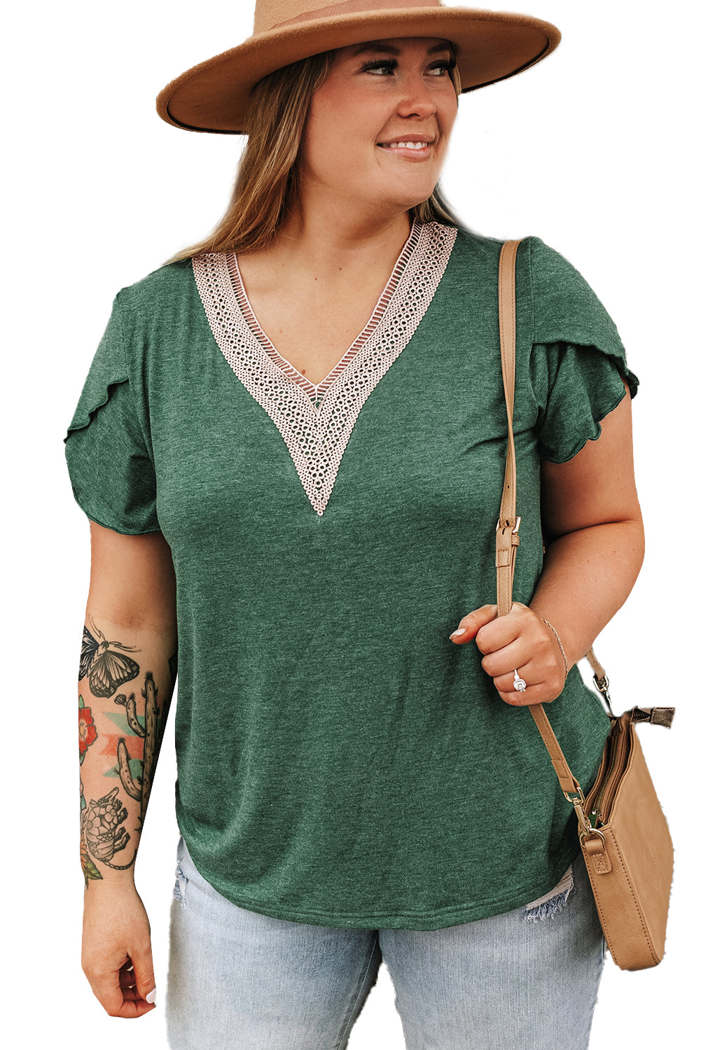 Plus Size Embroidery V Neck Draped Sleeve Blouse