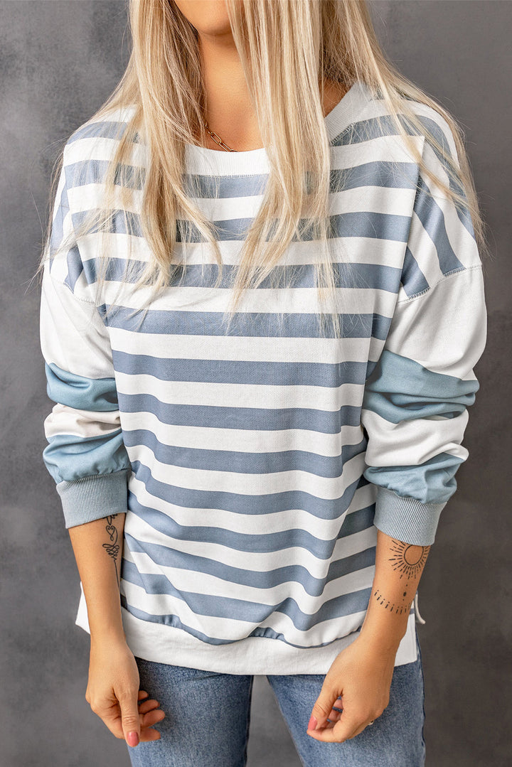 Drop Shoulder Striped Pullover Sweatshirt