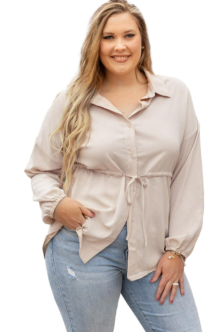 Plus Size Puff Sleeve Tied Tunic Shirt