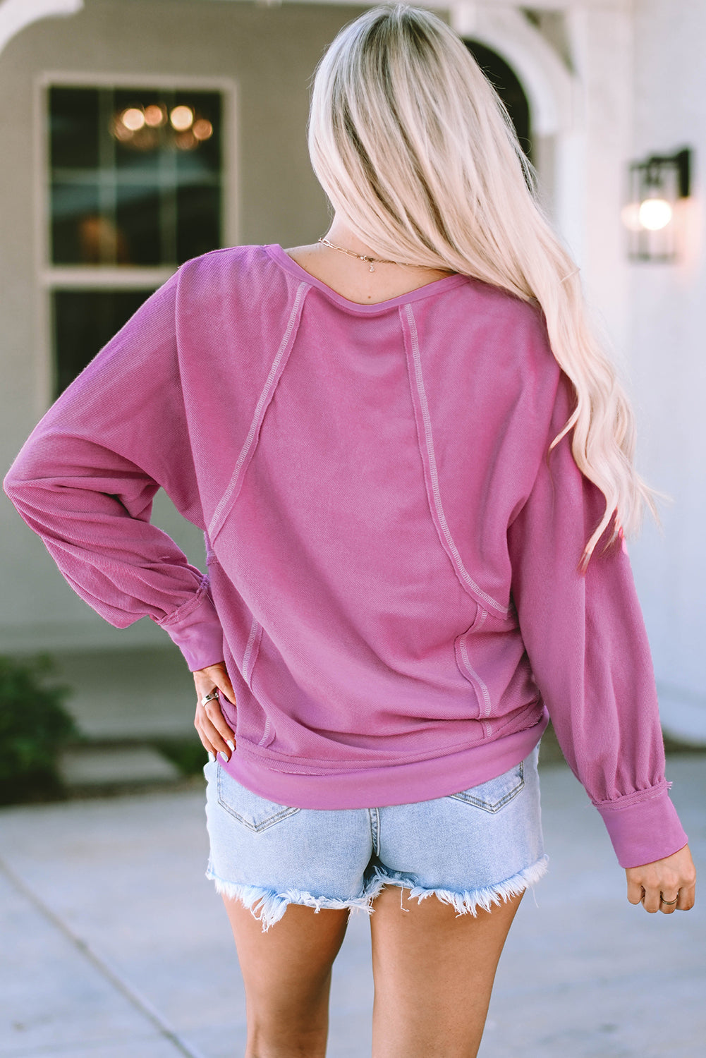 Exposed Seam Round Neck Terry Pullover