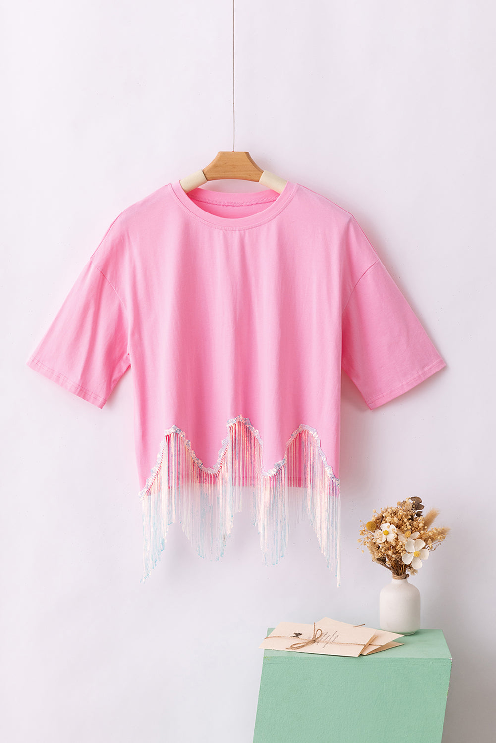 Fringed Sequin Crop T-shirt