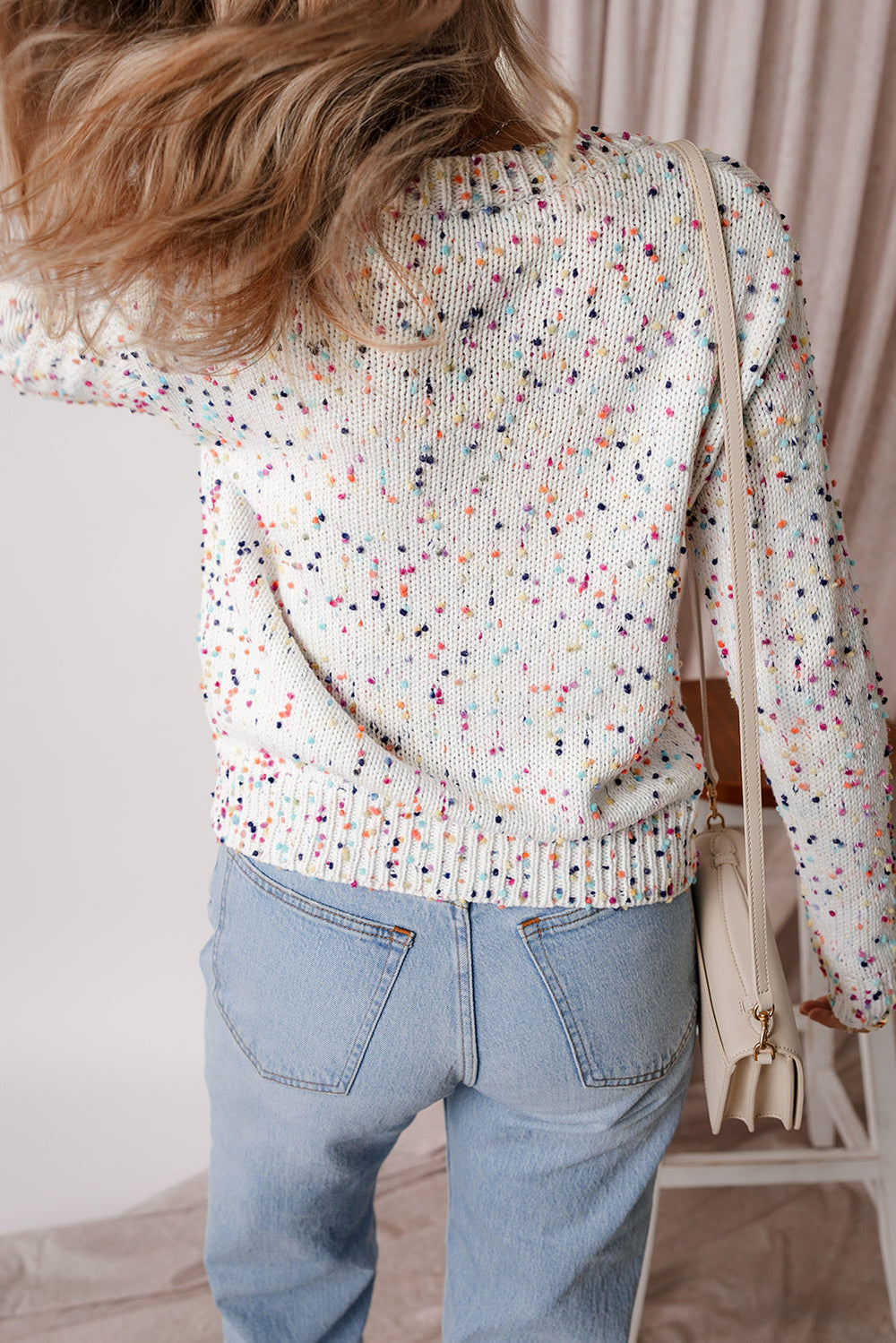 Rhinestone Decor Multicolor Confetti Sweater Cardigan