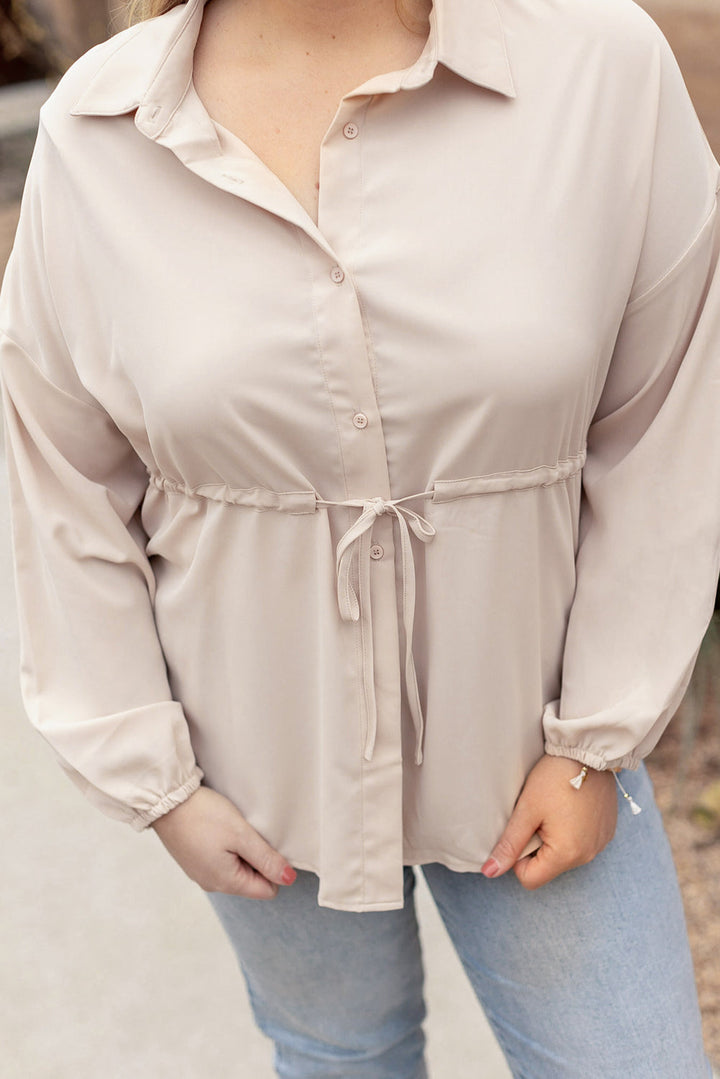 Plus Size Puff Sleeve Tied Tunic Shirt