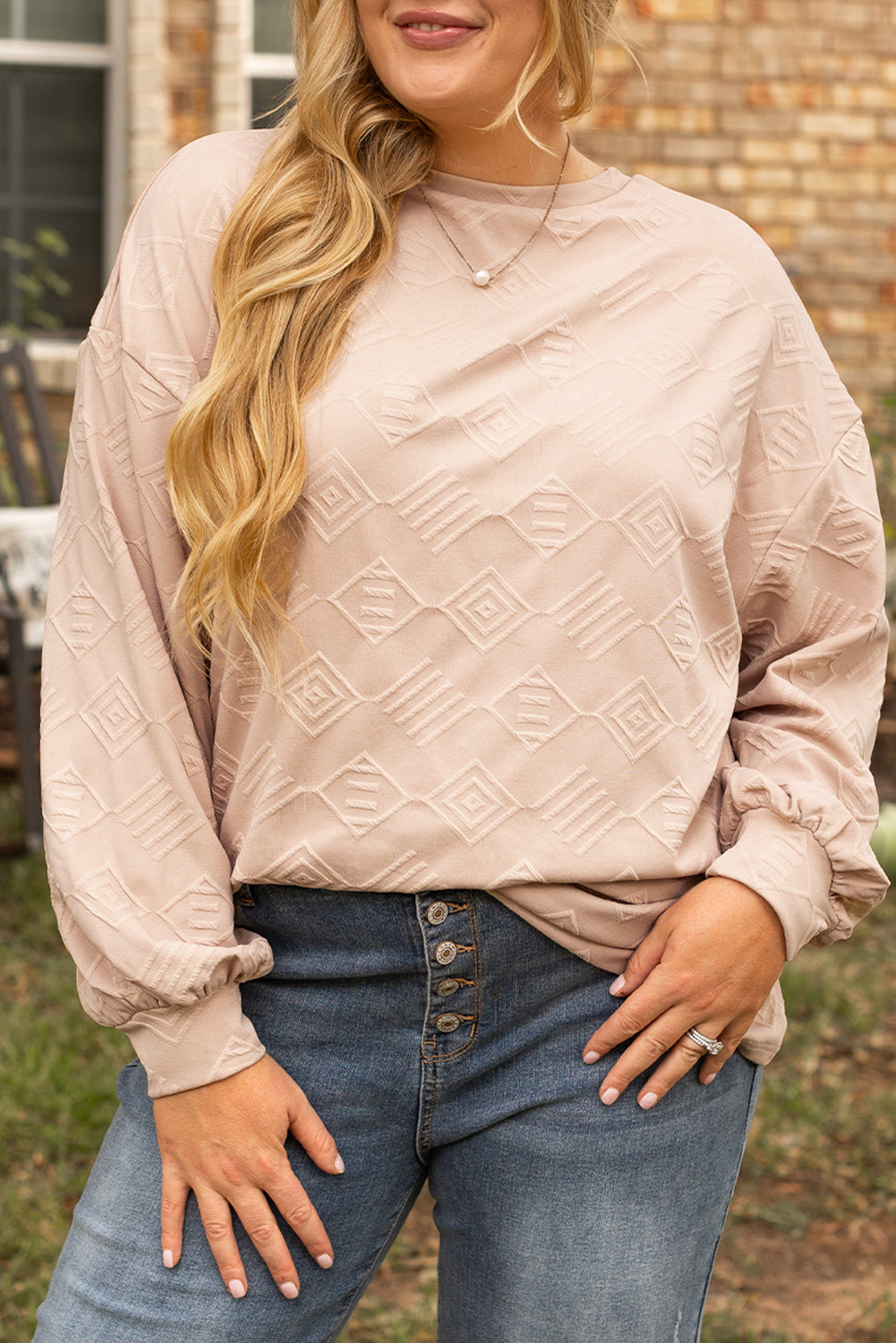 Plus Size Textured Drop Shoulder Crew Neck Sweatshirt