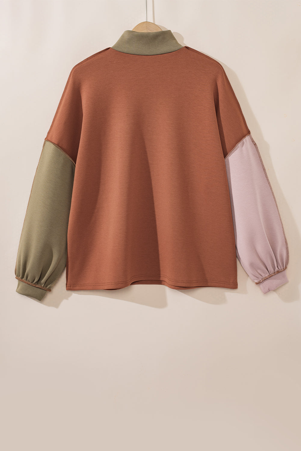 Plus Size Colorblock Exposed Seam Quarter Zip Sweatshirt