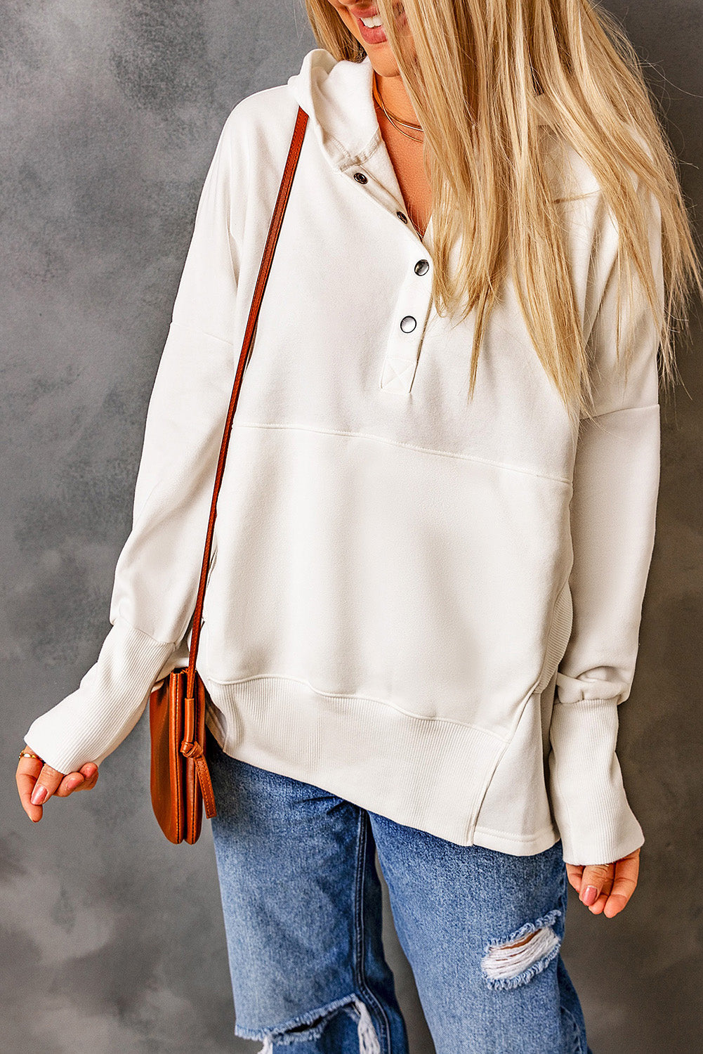 Batwing Sleeve Pocketed Henley Hoodie