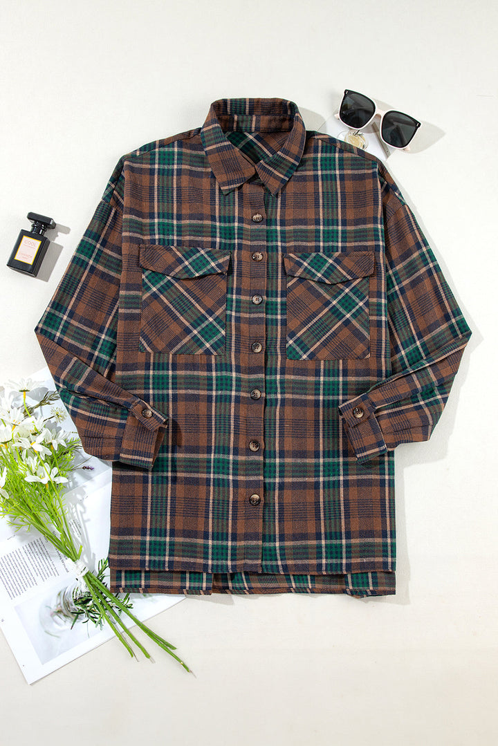 Plaid Print Chest Pockets Buttoned Shirt Jacket