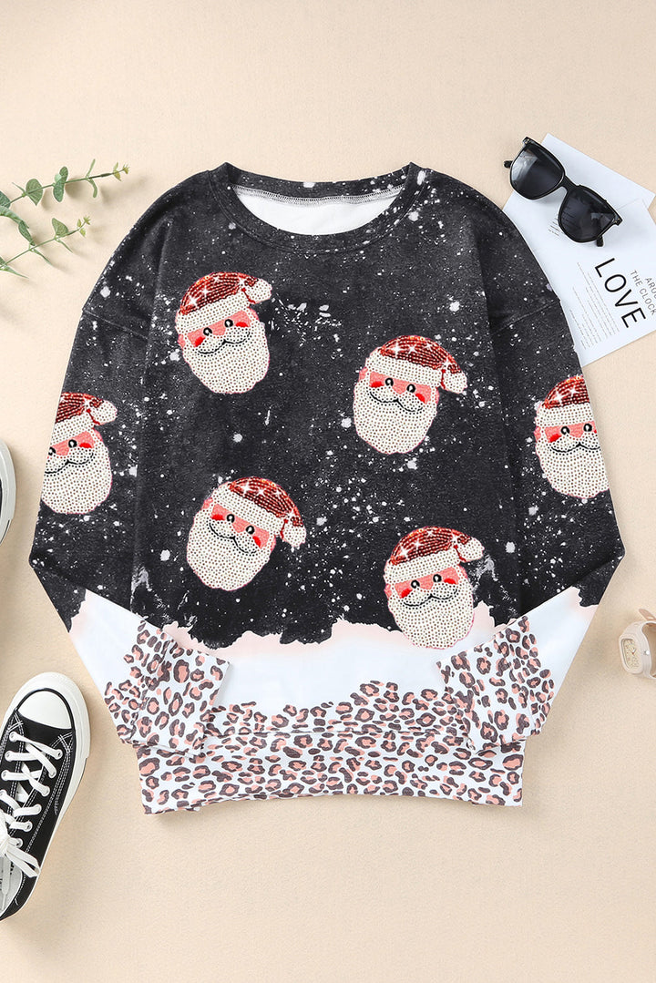 Leopard Sequined Santa Claus Graphic Sweatshirt