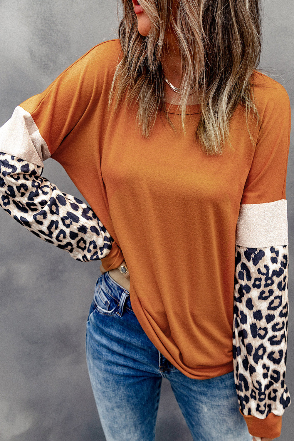 Leopard Sequin Patchwork Long Sleeve Top