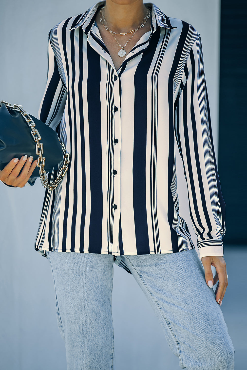 Navy Striped Modern Women Shirt