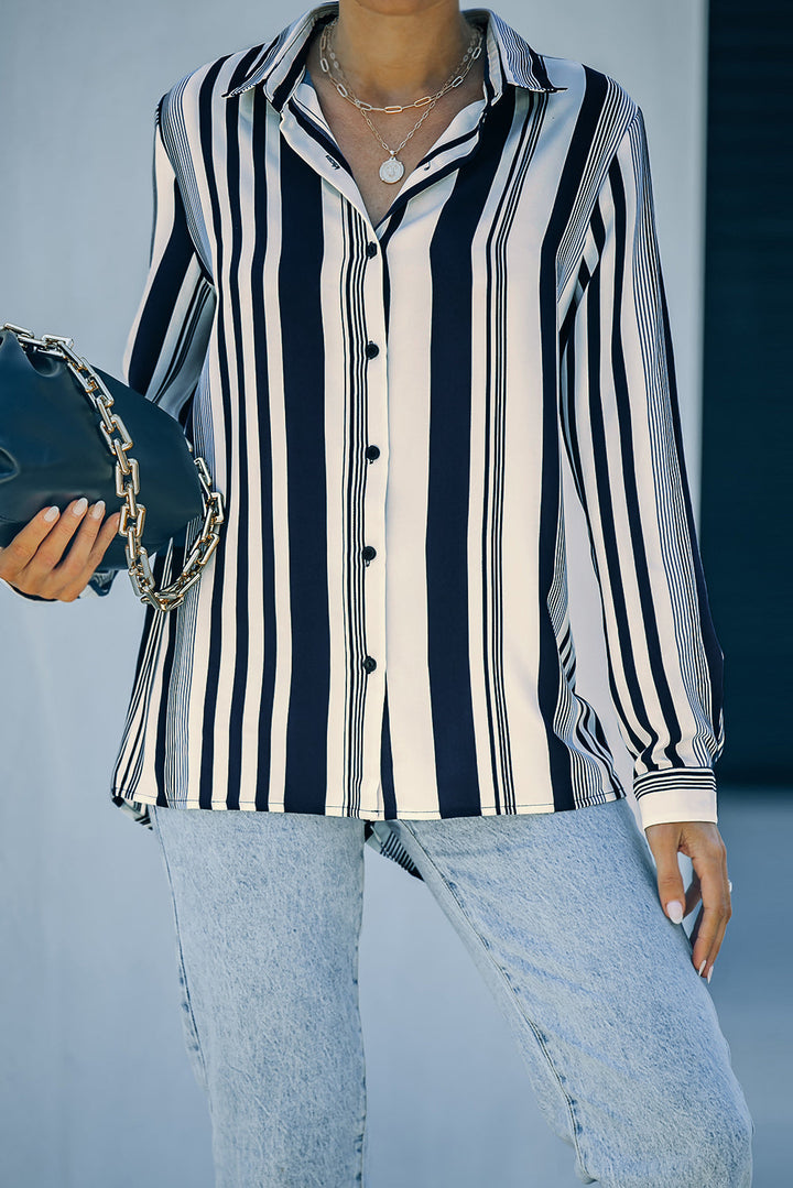 Navy Striped Modern Women Shirt