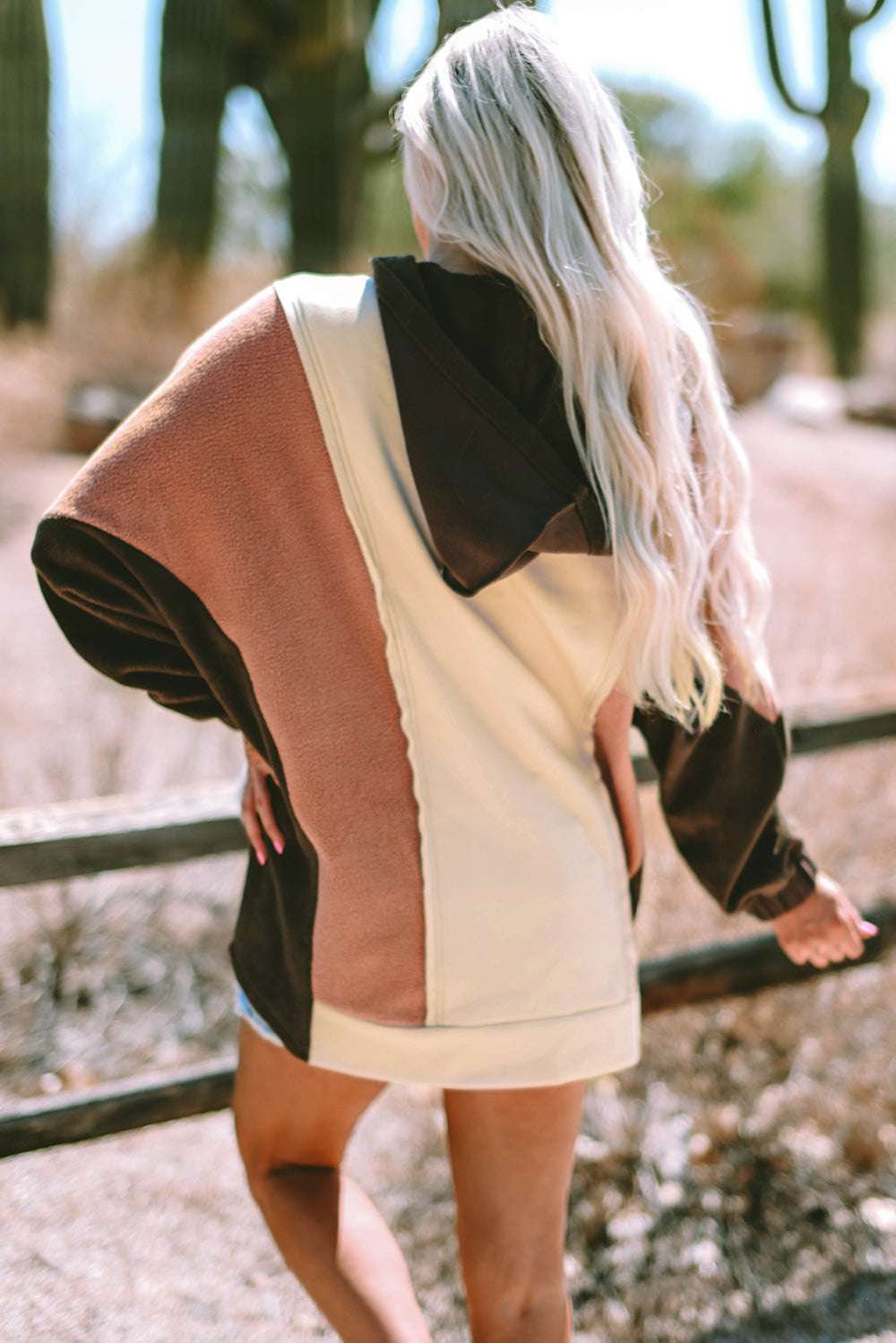 Oversized Color Block Patchwork High Low Hoodie