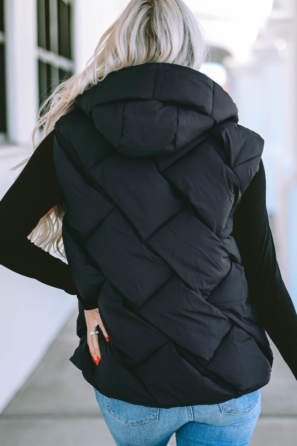 Quilted Zipper Front Hooded Vest Coat