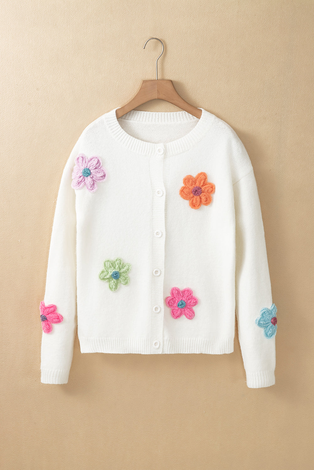 Cute Knitted Floral Pattern Button Up Cardigan