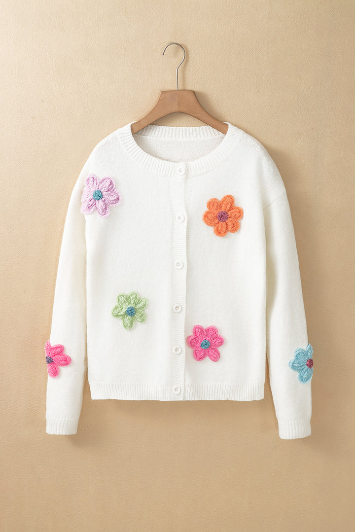 Cute Knitted Floral Pattern Button Up Cardigan