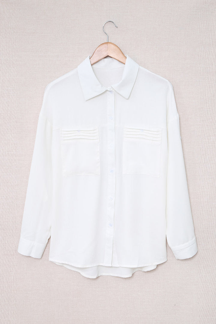 Solid Pocket Long Sleeve Button-up Shirt