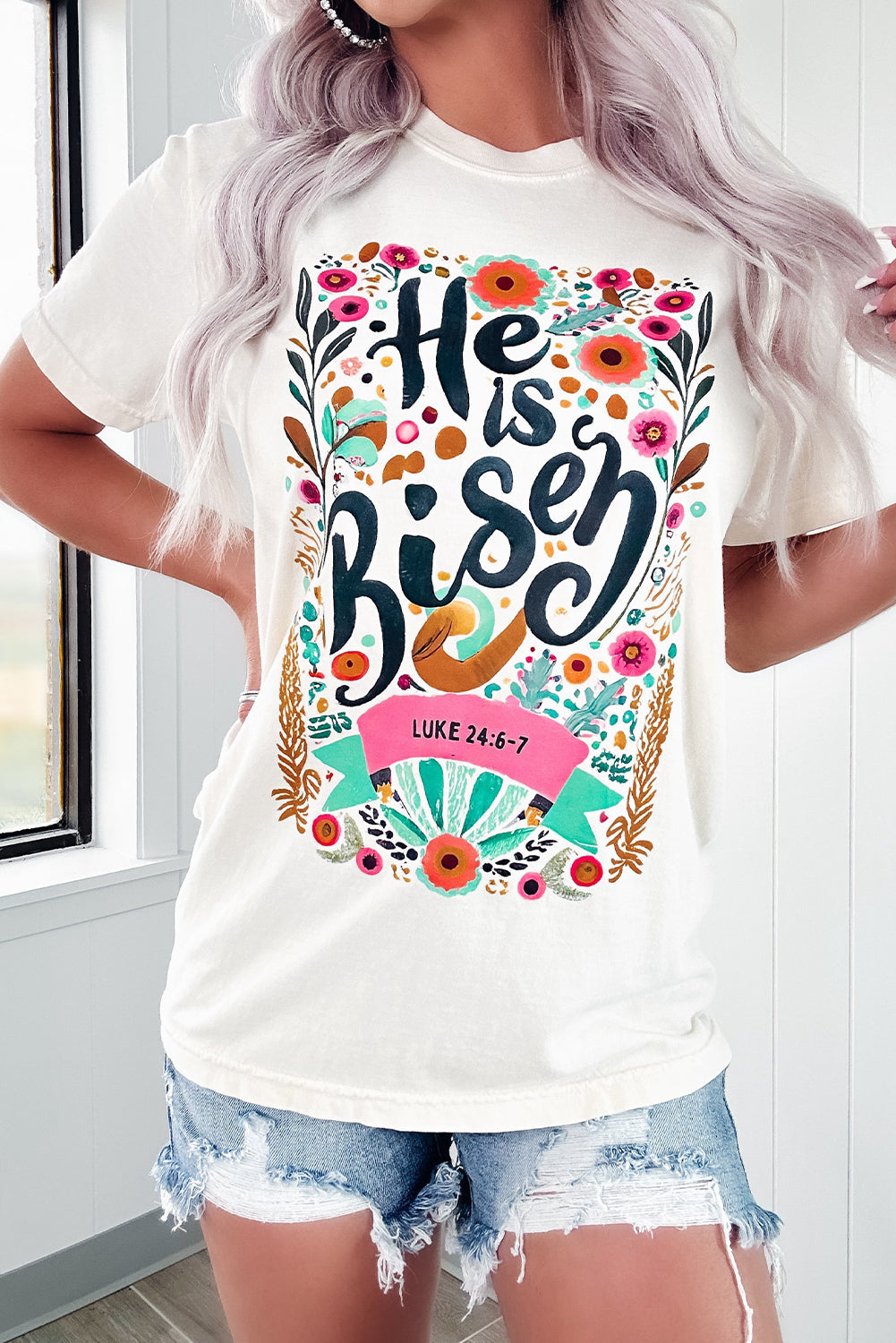 Risen Floral Print Round Neck T Shirt