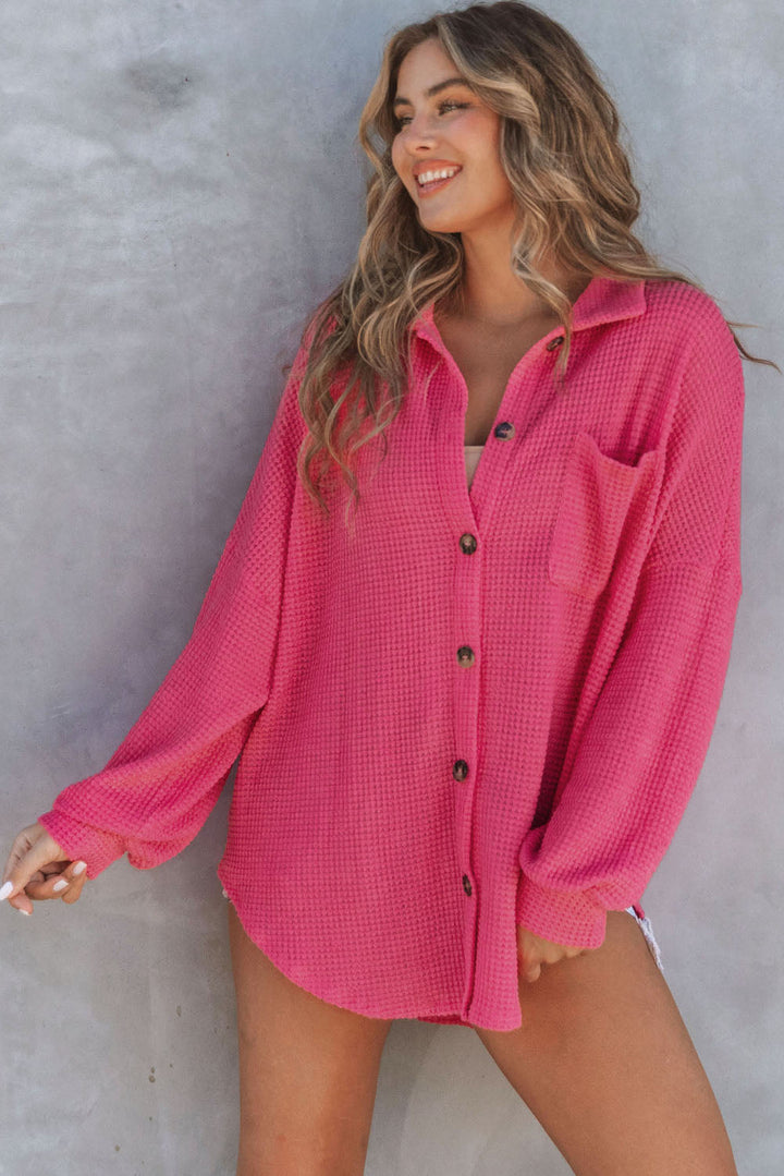 Waffle Knit Button Up Casual Shirt