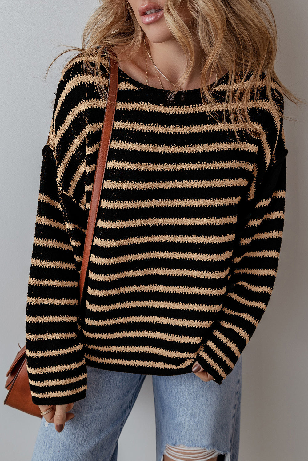 Drop Shoulder Round Neck Loose Sweater