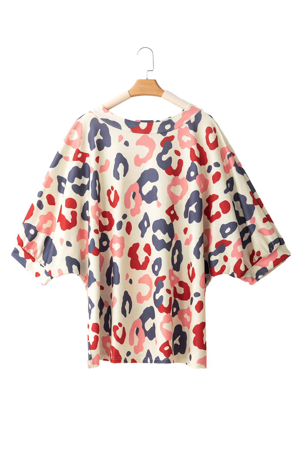 Colorful Leopard Print Batwing Sleeve Plus Blouse