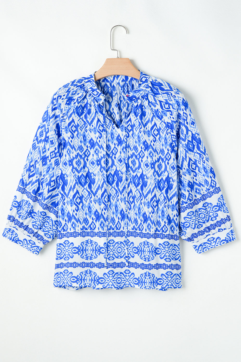 Boho Printed 3/4 Sleeve Tied Neck Blouse