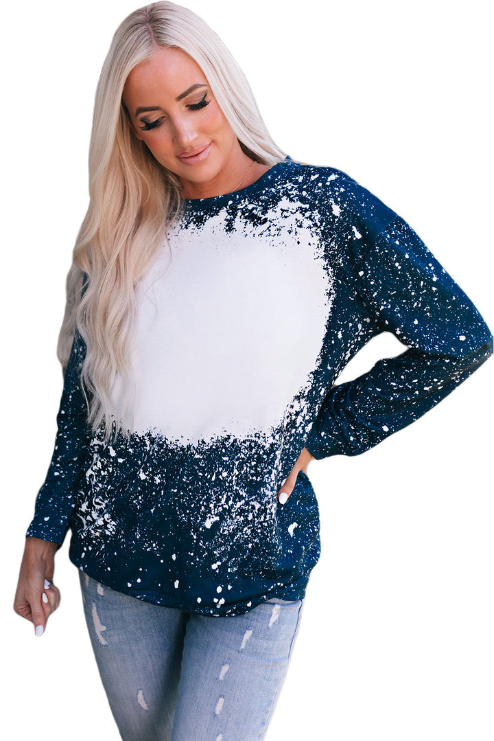 Navy Tie-dyed Crew Neck Pullover Sweatshirt