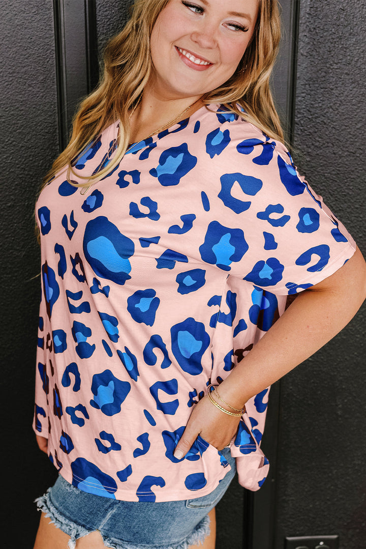 Leopard Print V Neck Plus Size Tee