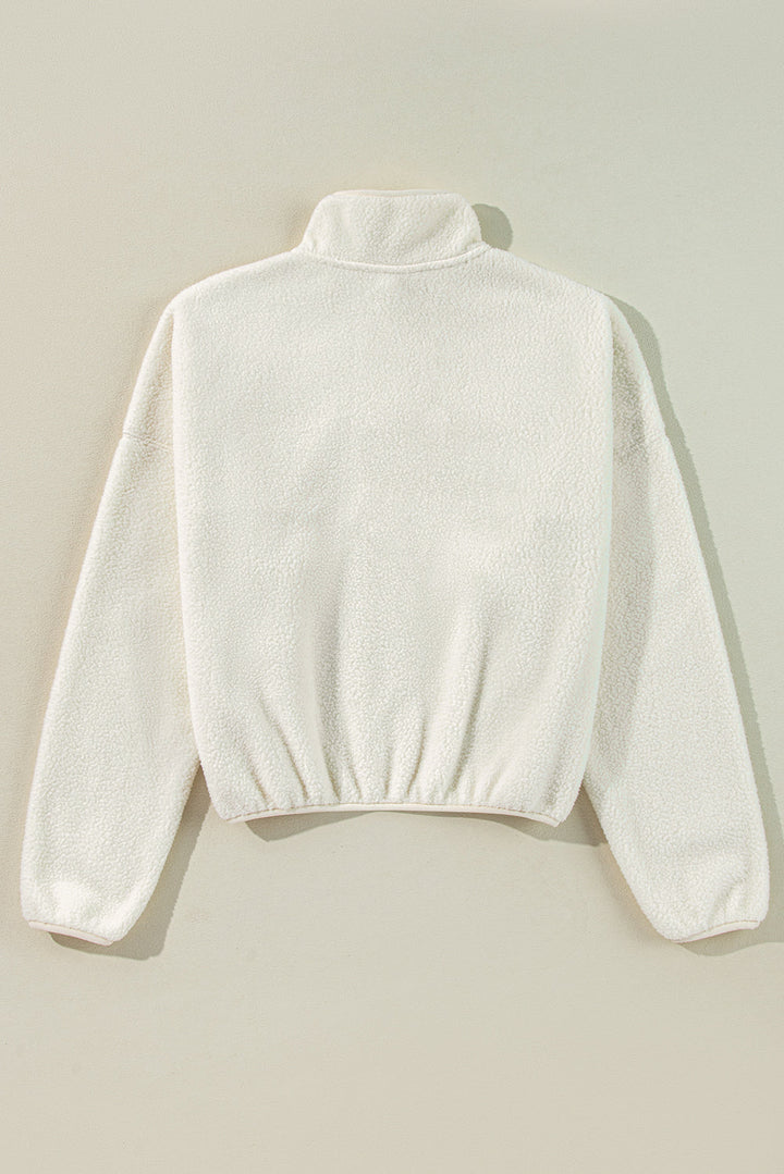 Fleece Placket Turn-down Collar Drop Shoulder Sweatshirt