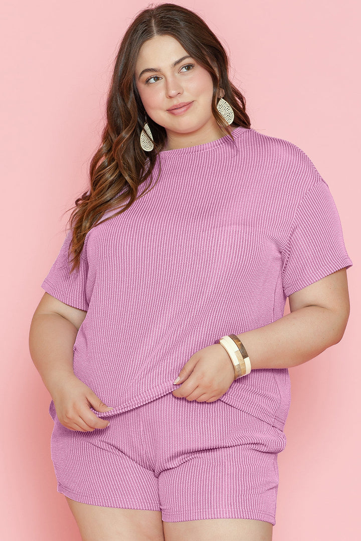 Ribbed Knit T Shirt and Shorts Plus Size Lounge Set