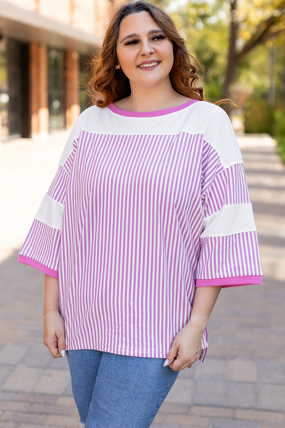 Patchwork Bracelet Sleeve Plus Size T Shirt